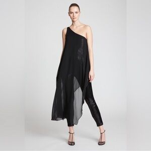 HALSTON one-shoulder black sequined jumpsuit Size 4